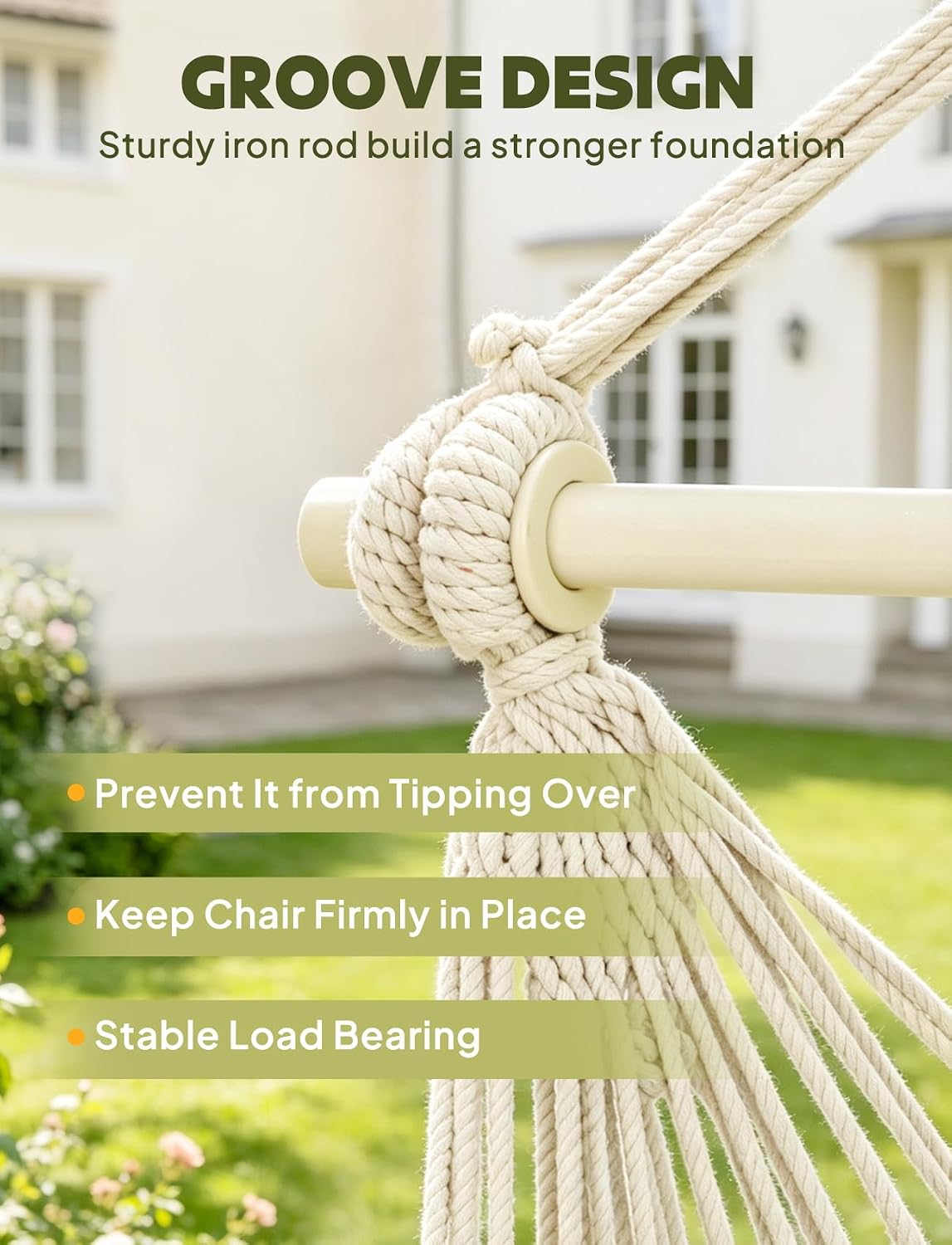 Chihee Hammock Chair Hanging Swing Max 500 Lbs 2 Cushions Included Metal Spreader Bar with Anti-Slip Grooves Portable Hanging Chair Side Pocket Large Macrame Bohemian Chair Indoor Outdoor | Hanging Swing with Anti-Slip Grooves Portable Hanging Chair Side Pocket Large Macrame Bohemian Chair Indoor Outdoor