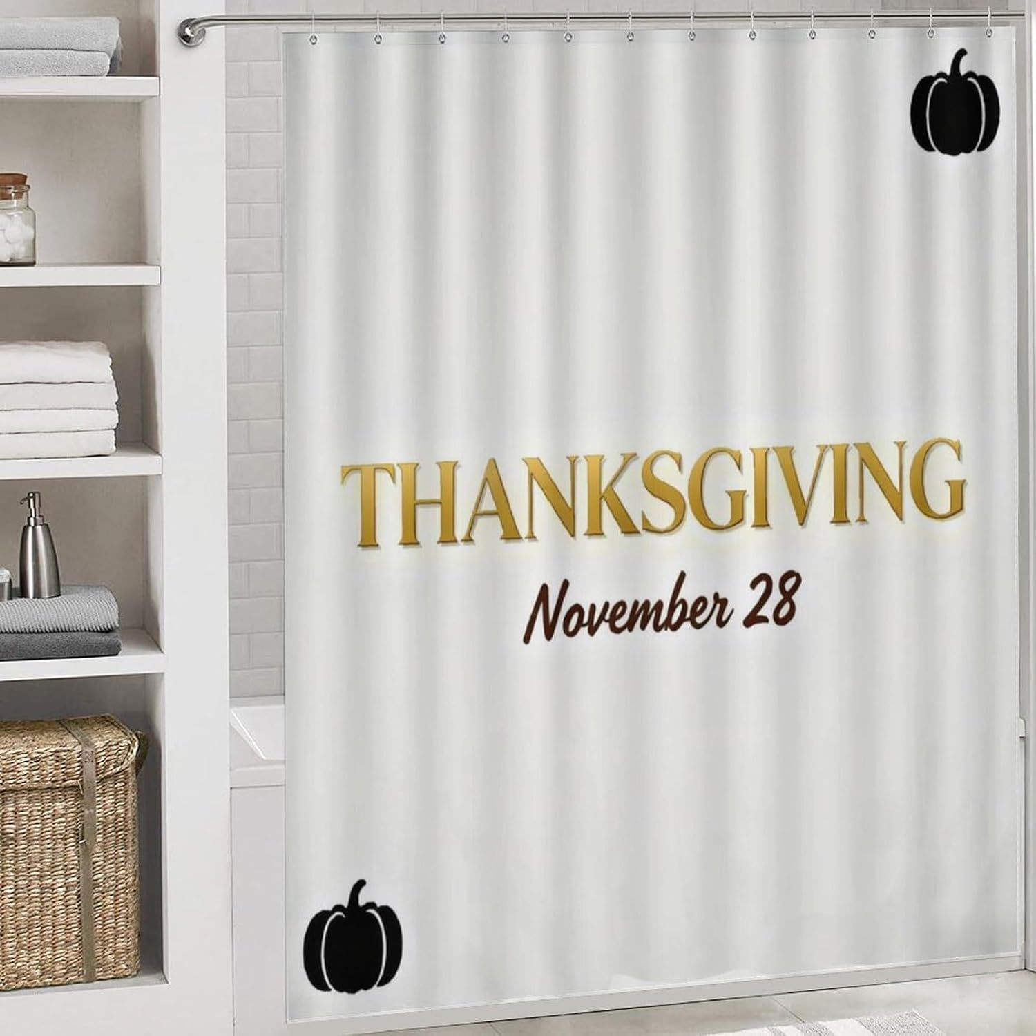 4 Piece Bathroom Rug Set with Shower Curtain, Non-Slip Bath Mat Toilet Cover Set, Minimalist Design Bathroom Rug Sets