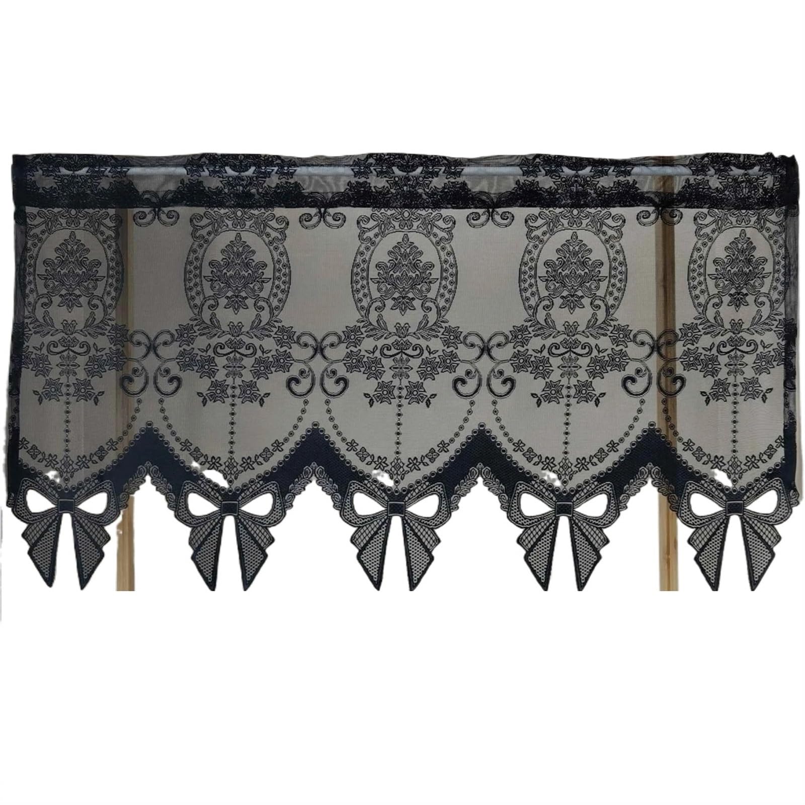 YGSGJSP Cabinet Curtains 1PCS Cabinet Curtains Black Lace Bows Sheer Curtain for Bay Window Voile Drape Kitchen Door Cafe Home Decoration for Kitchen(W100CM X H120CM(1PC))