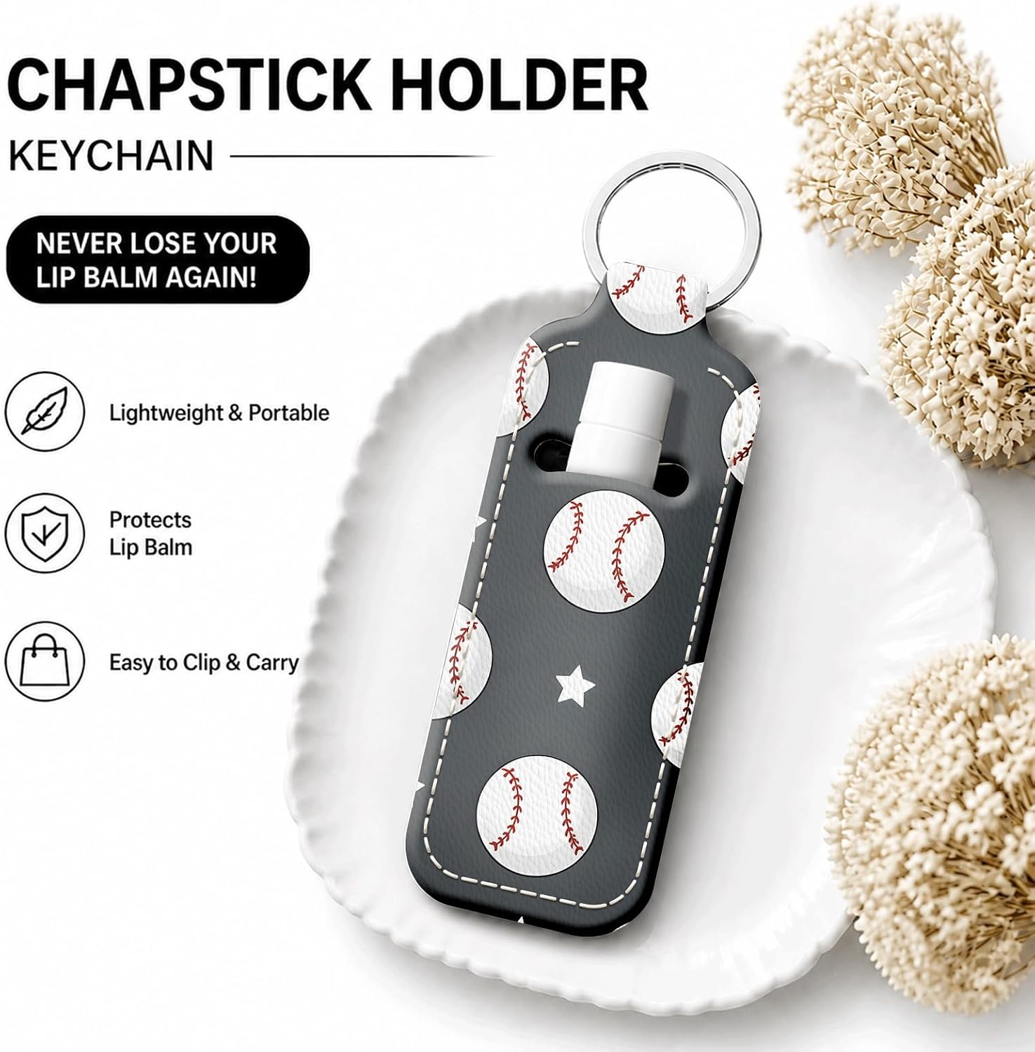 Unique Print Lip Balm Holder Keychain, Aesthetic Chapstick Sleeve Clip for Women Purse and Keys image 3