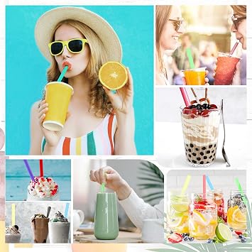 Bubble Tea Straws, Extra Wide Plastic Straws with 2 Straw Brush
