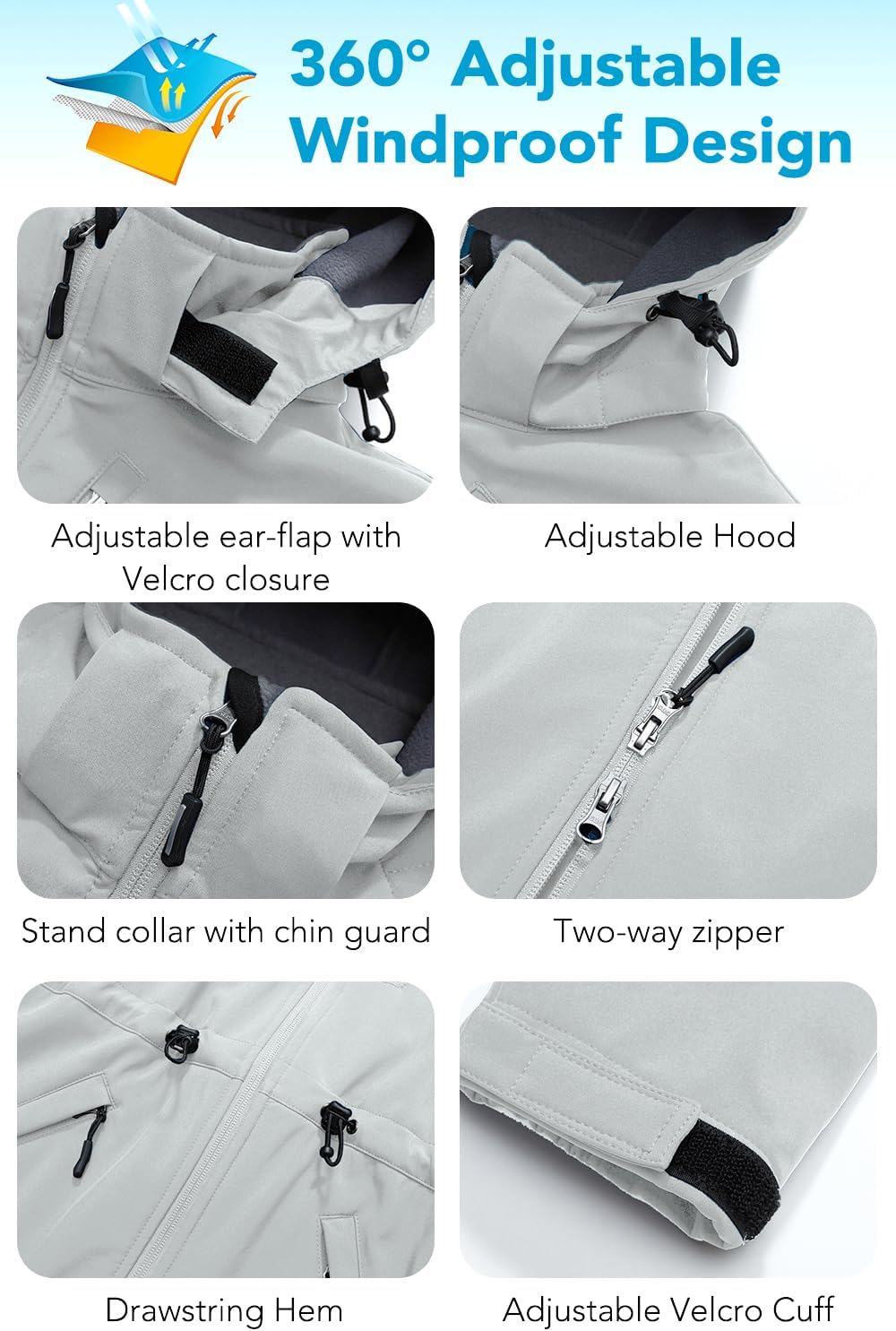 Women’s Softshell Jacket Lightweight Long Rain Coat Hooded Waterproof Windproof Fleece Lined Insulated Windbreaker - Image 6