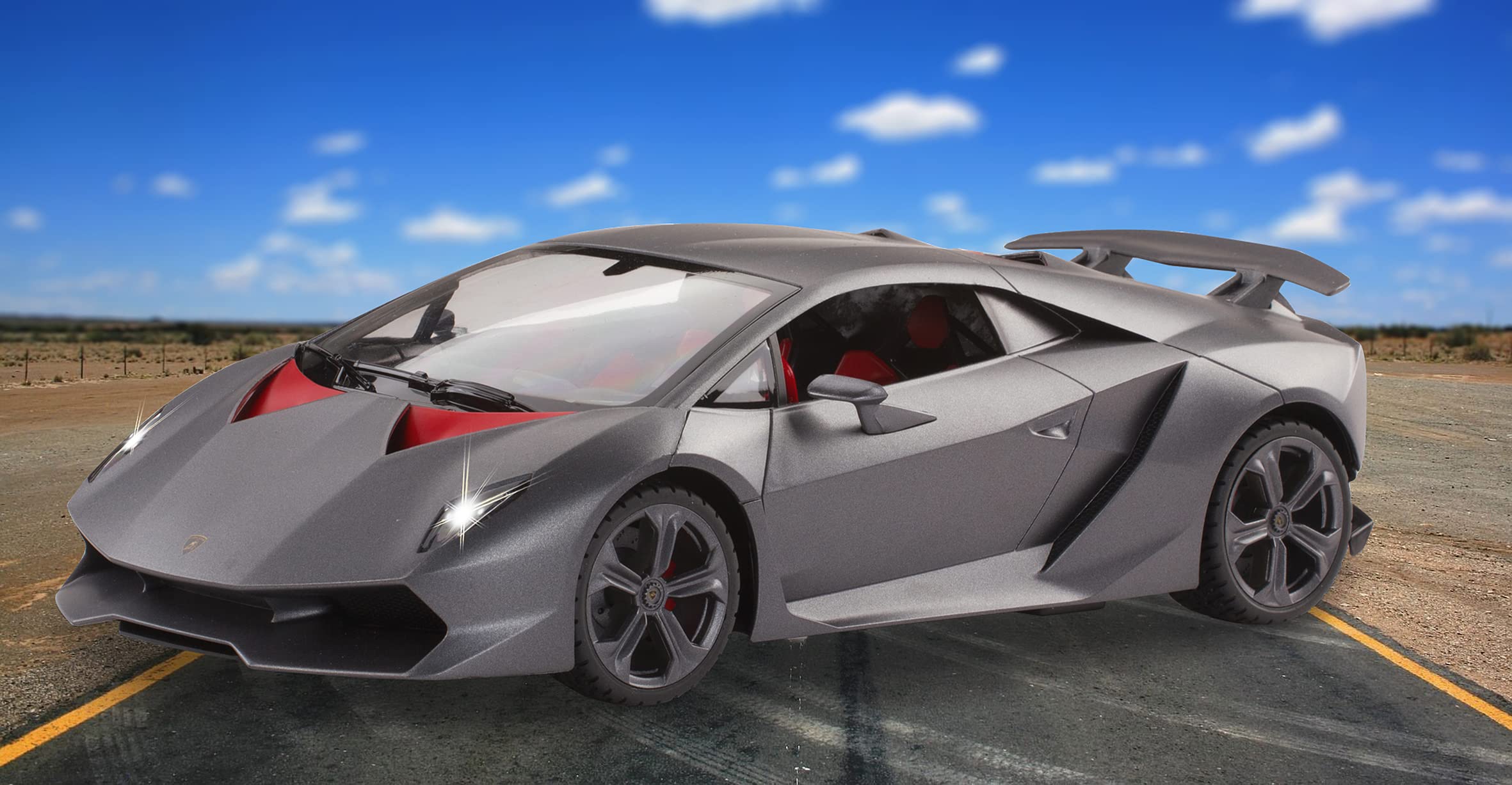 JAMARA 402112 Lamborghini Sesto Elemento 1:14 2,4 GHz-oficjalnie licencjonowany, wierne odwzorowanie szczegółów wnętrza, lakierowanie wierne, zdalnie sterowany samochód RC, szary