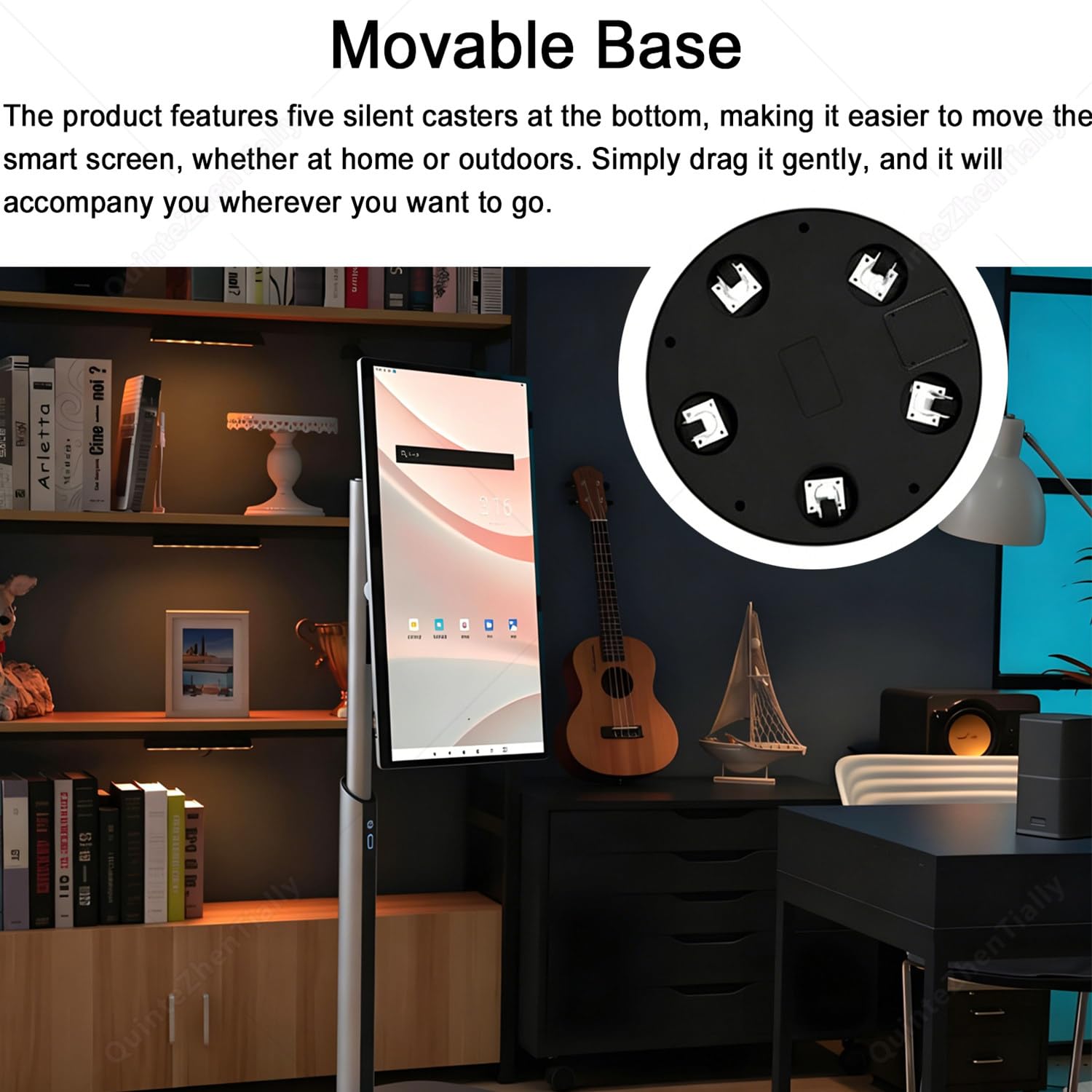 Monitor Touch Screen Portatile Funzioni Intelligenti,Monitor Touchscreen Portatile Supporto su Ruote,Display Mobile Wireless Intelligente,per Uso Domestico Ufficio 27inch