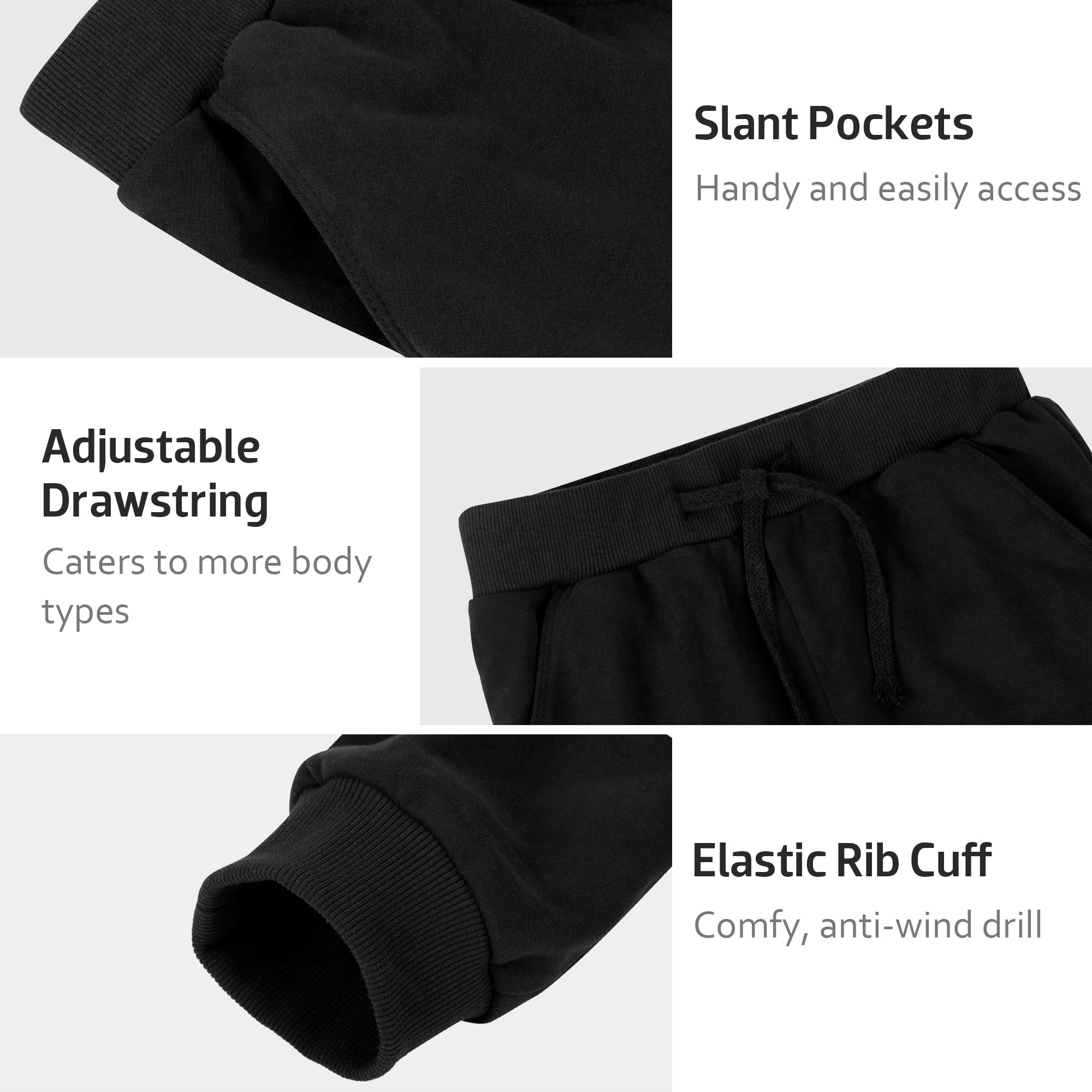 BIG ELEPHANT Confezione da 3 Pantaloni Sportivi per Bambini, Joggers in Cotone con Tasche e Coulisse Regolabile
