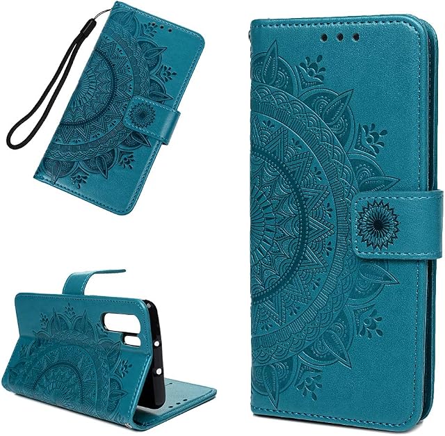 Huawei P30 Pro Case, Shockproof Premium PU Leather Notebook Wallet Flip Case Embossed Big Mandala with Stand Card Holder ID Slot TPU Bumper Folio Protective Phone Case Skin Cover for Huawei P30 Pro