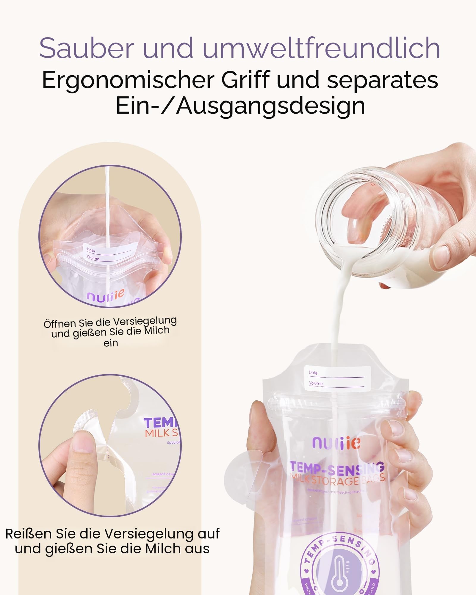 Nuliie 240 Stück Temp-Sensing Muttermilch Aufbewahrungstasche mit Verriegelungsklemme, 170 ml Muttermilch Aufbewahrungsbeutel Gefrierschrank mit Ausgießer, Milch Aufbewahrungsbeutel Muttermilch mit