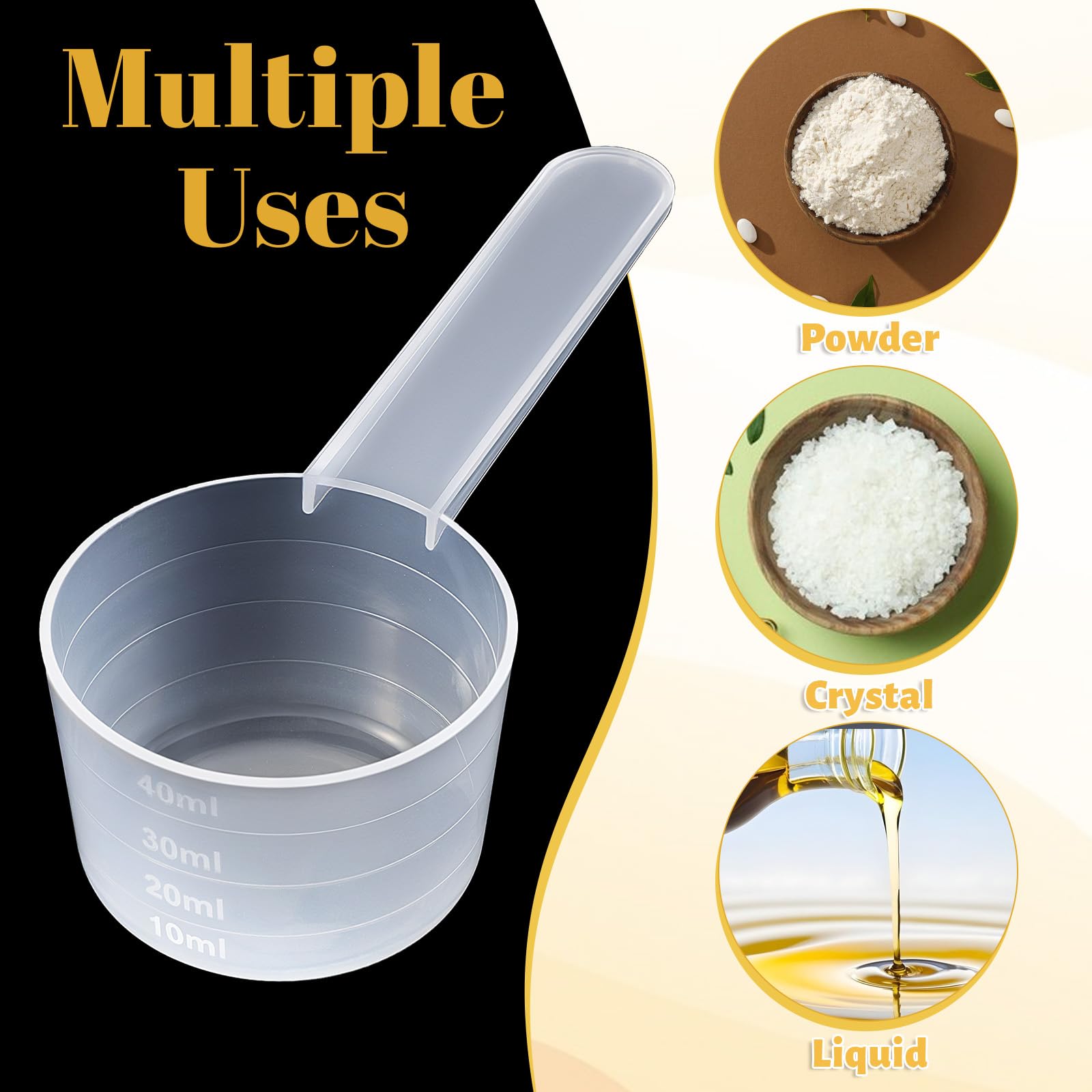 ZORVYN 5 pezzi cucchiai dosatori con scala, trasparenti, misurino grammi, ml, creatina, dispenser detersivo, dosatore per cottura, caffè, polvere proteica (5g) (Trasparente