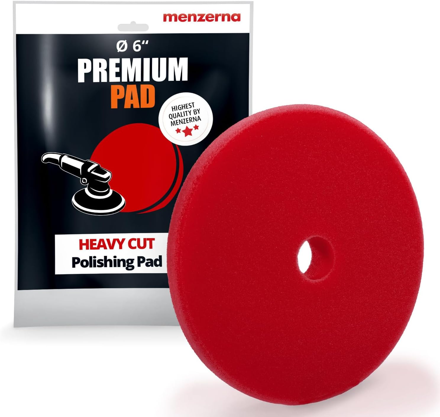 menzerna 6 Inch Polishing Pad Heavy Cut for Scratch Repair I Body Repair and Detailing Pads with Safety Edge & Velcro Attachment I Washable & Long Lasting I Thin Pad with Hole for Anti Heat Build-Up