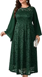Women's Plus Size Elegant Lace Formal Dress A-line Maxi Evening Gown Wedding Guest Mother of Bride Dresses