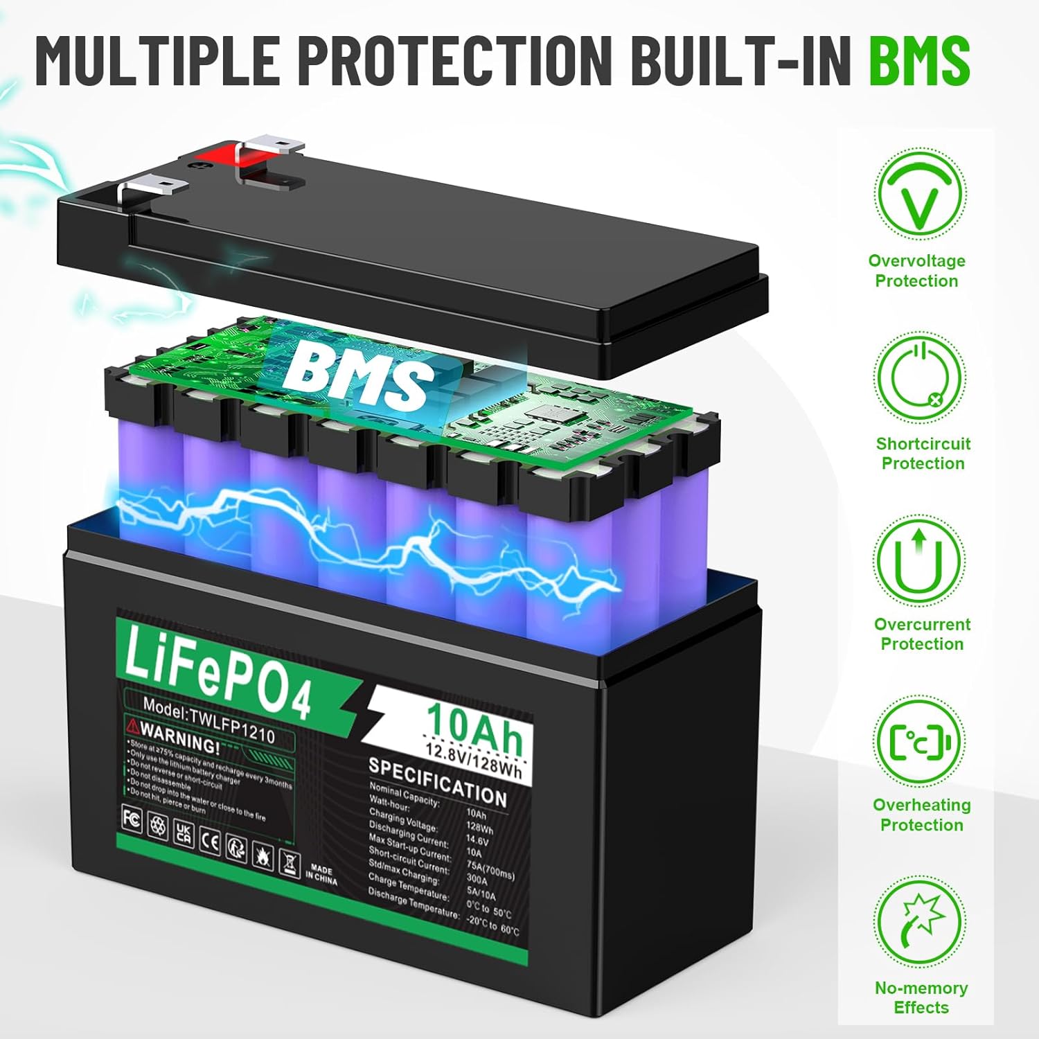 Batería recargable de ciclo profundo LiFePO4 de 12 V y 35 Ah