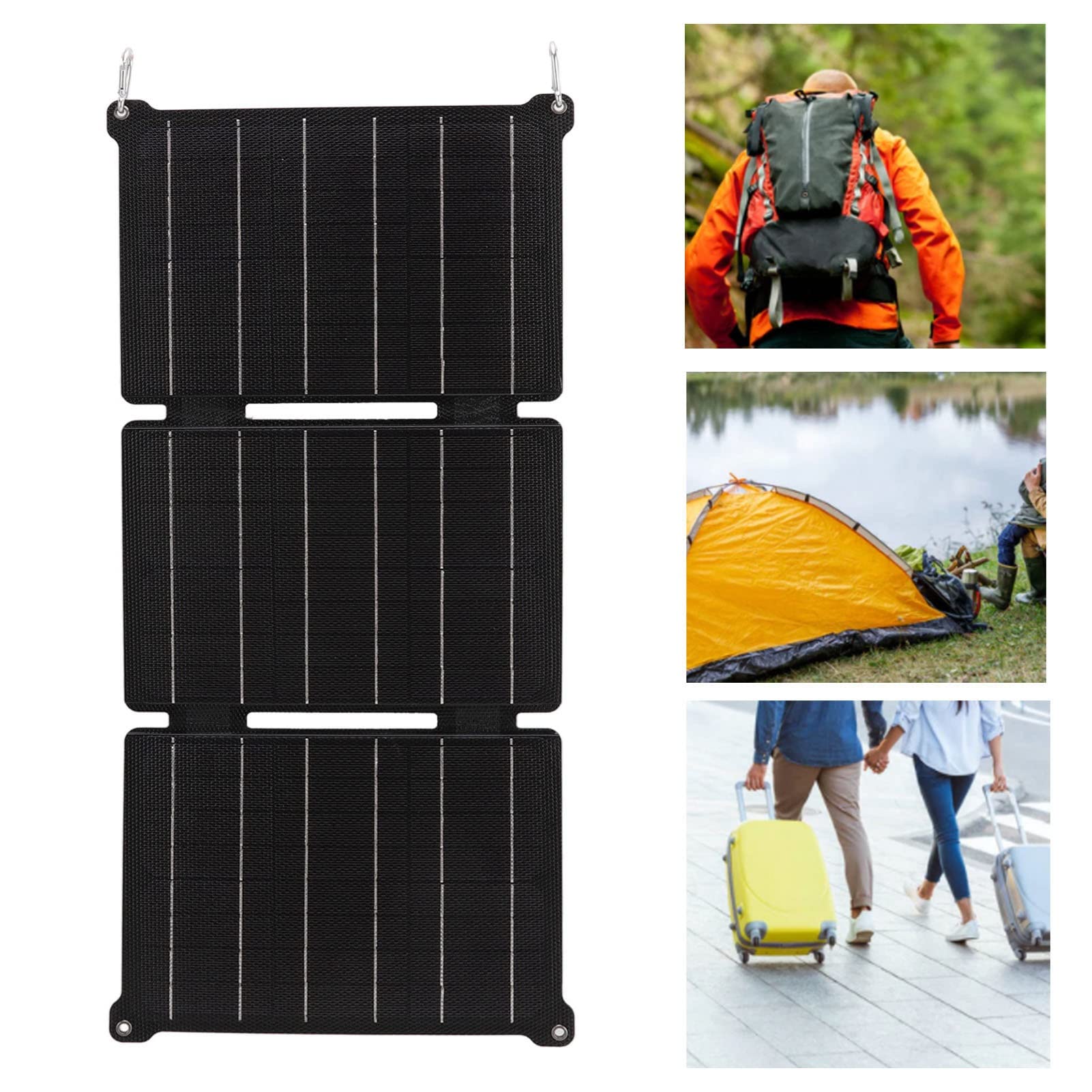 Caricatore pieghevole a pannello solare per esterni, power bank portatile con doppia USB, IPX6, ricarica efficiente per telefoni e dispositivi