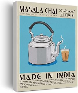 Funny Kitchen Canvas Print Decor Masala Chai Art Wall Painting Posters 12”X15” Modern Home Kitchen Decoration (Framed)