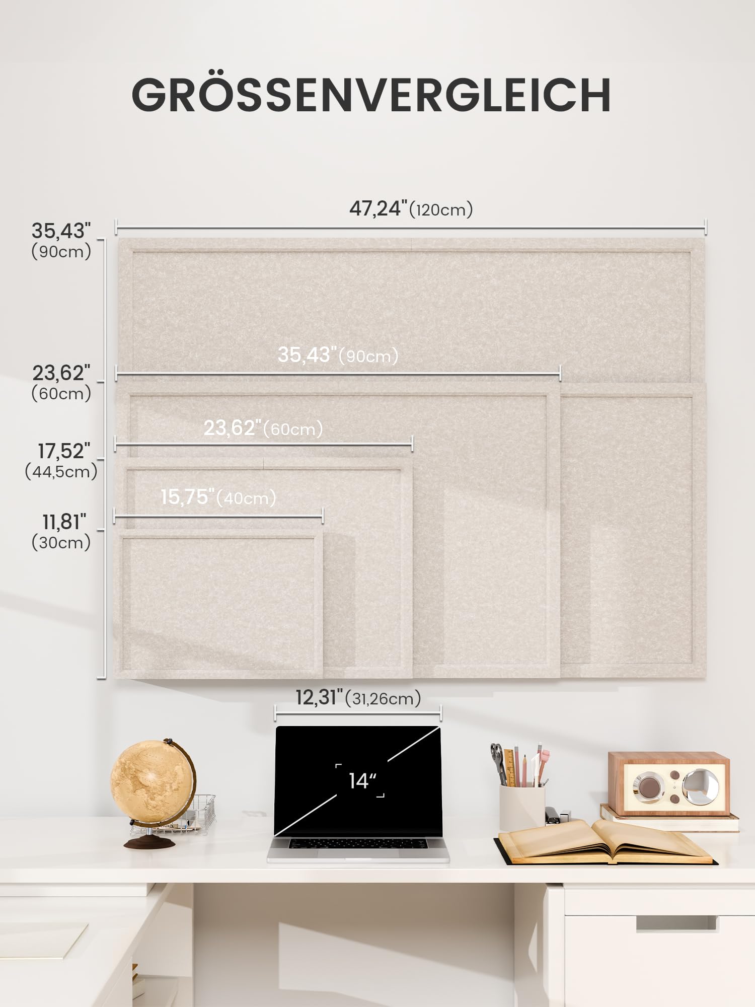 Fluxynara 120 x 90 cm Korktafel-Alternative, Haferfarben