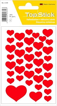 TopStick 1339 Stickers for Kids with Heart Motifs, 40 Labels Per Sheet, 200 Labels, Stickers for Children for Gifts, Scrapbooking, Decoration, Rewards