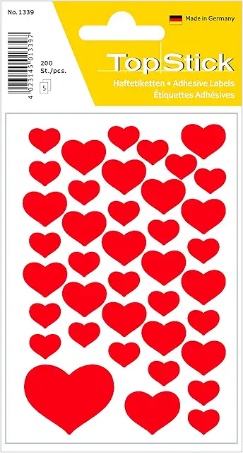 Små klistermärken: TopStick 1339 hjärtan för barn (200 st, papper, matt)
