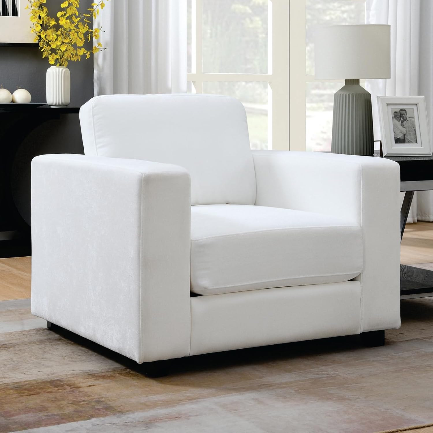 39" Oversized Accent Chair, Chenille Fabric Upholstered Armchair Comfy with 350lb Weight Capacity & 7-inch Thick Seat – The Perfect Reading Chair for Living Room, Bedroom, Office(A-White)