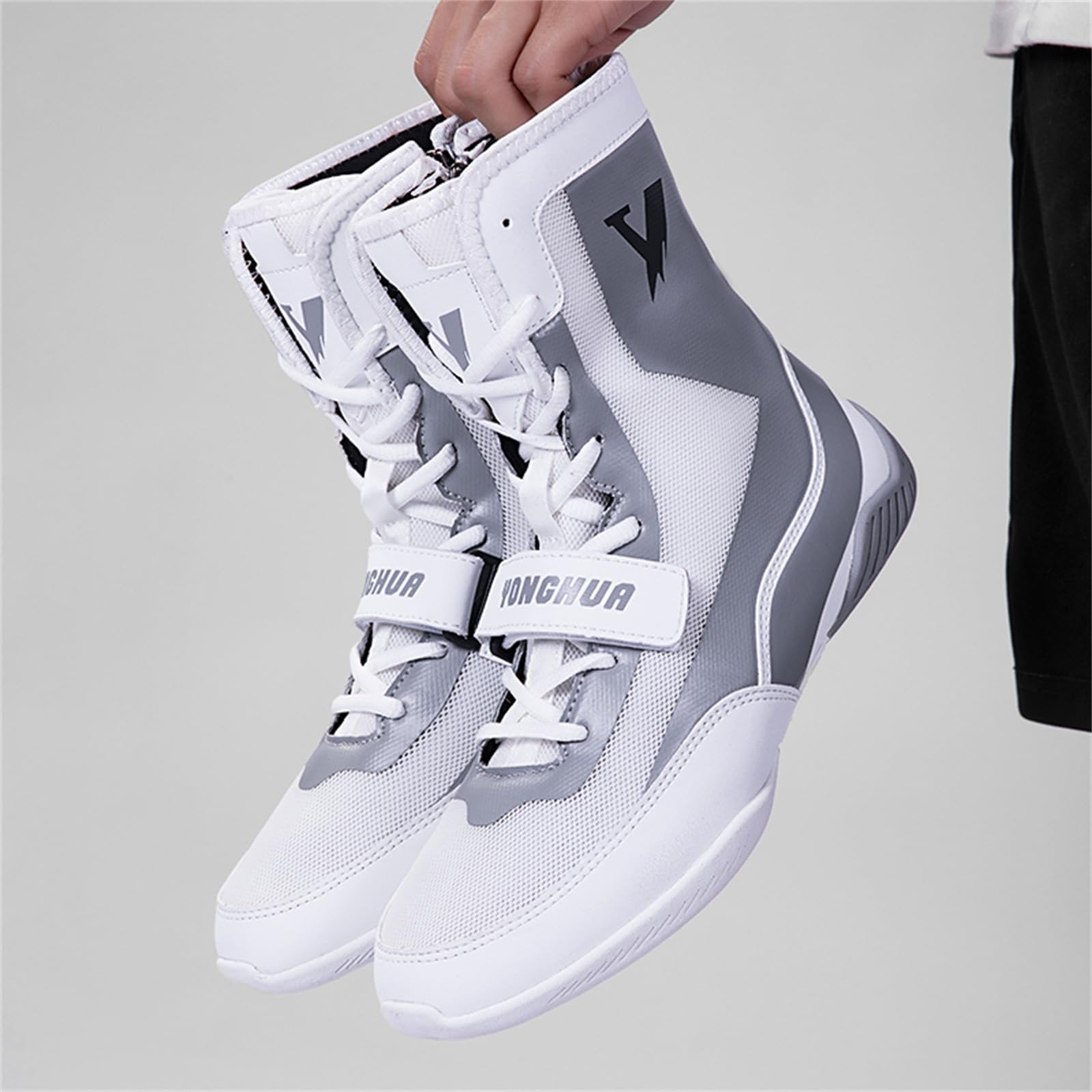 Chaussures De Boxe Hommes, Chaussures De Combat De Lutte Montantes Bottines De Fitness Plates Et Légères