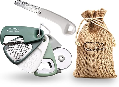 Vista 10 de Juego de utensilios de cocina de 5 piezas, accesorios de herramientas de cocina que ahorran espacio, rallador de chocolate y queso, pelador de Negro