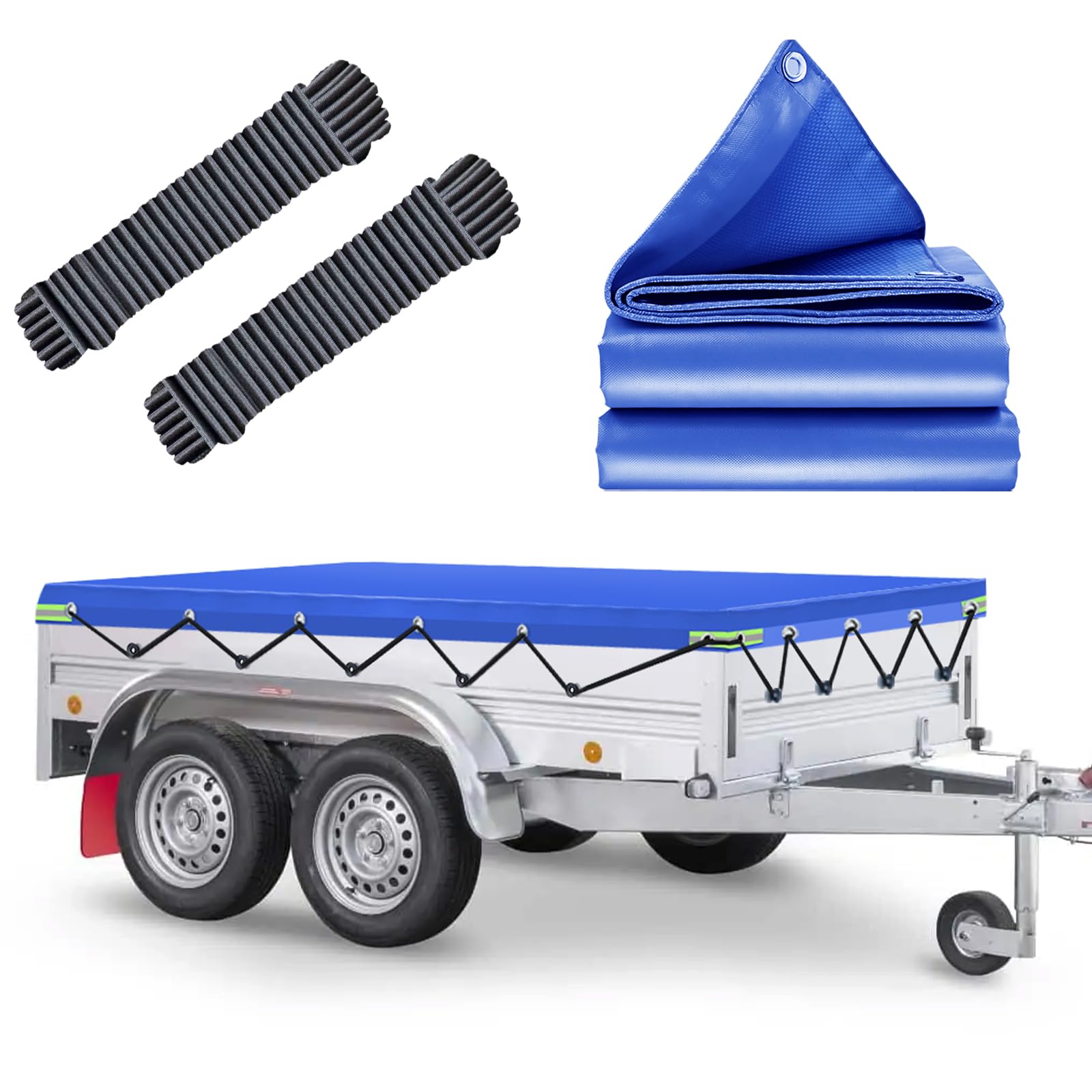 Bâche Remorque, 256x145x8cm Bache Remorque, IMPERMÉABLE Protection Plate avec Corde, Idéal pour Pongratz LPA 250/13 und 750kg/850kg/1000kg/1300kg/1500kg/2000kg 251x137cm Remorque