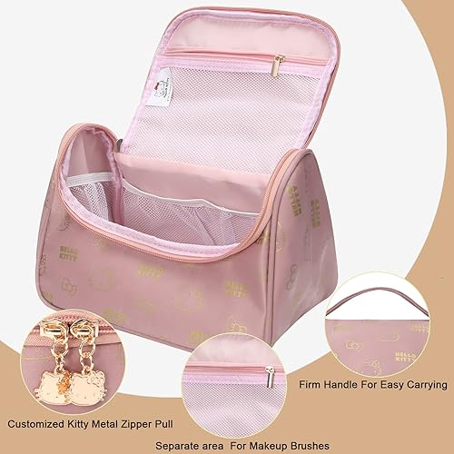Miniatura 3 de Vimanllie Bolsa de cosméticos de viaje, bolsa de lavado de maquillaje con organizador de cremallera, portátil, con asa, bolsa de almacenamiento con