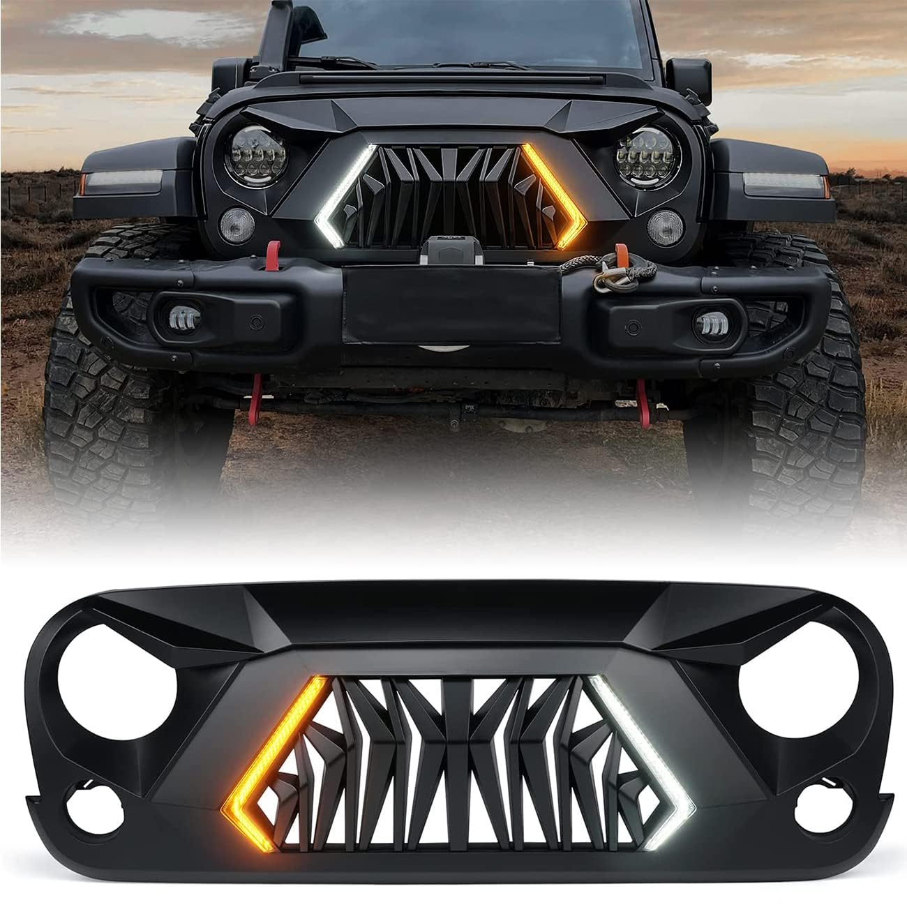 TDHLW Inserti in Rete per griglia Anteriore a Clip e Copertura per Faro per Jeep Wrangler JK JKU Unlimited Sport Rubicon Sahara 2007-2017,Rosso