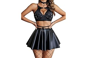 Women's Sexy PU Leather Skirt Outfit Costume