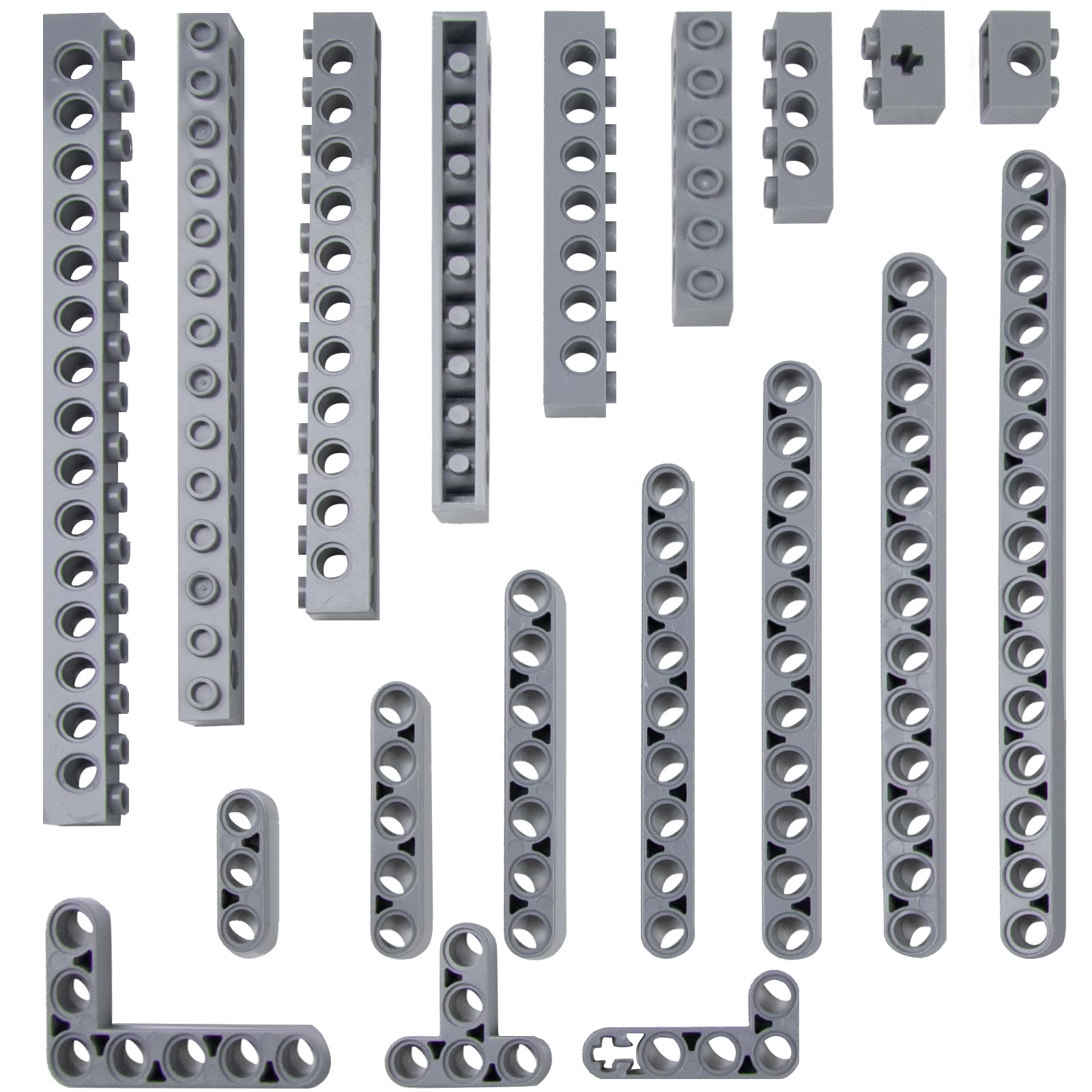 114-Piece Technical Component Set - Technical Replacement Parts with Lift Arm, Hole Beam 1-16 Nubs, T-shaped & L Carrier, Compatible with Large Brands, Toys for Boys, Adults (Grey)