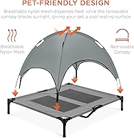 Vista 4 de Cama de malla elevada para perro Best Choice Products, con toldo desmontable, bolsa de viaje, tela transpirable., 36 pulgadas, Gris