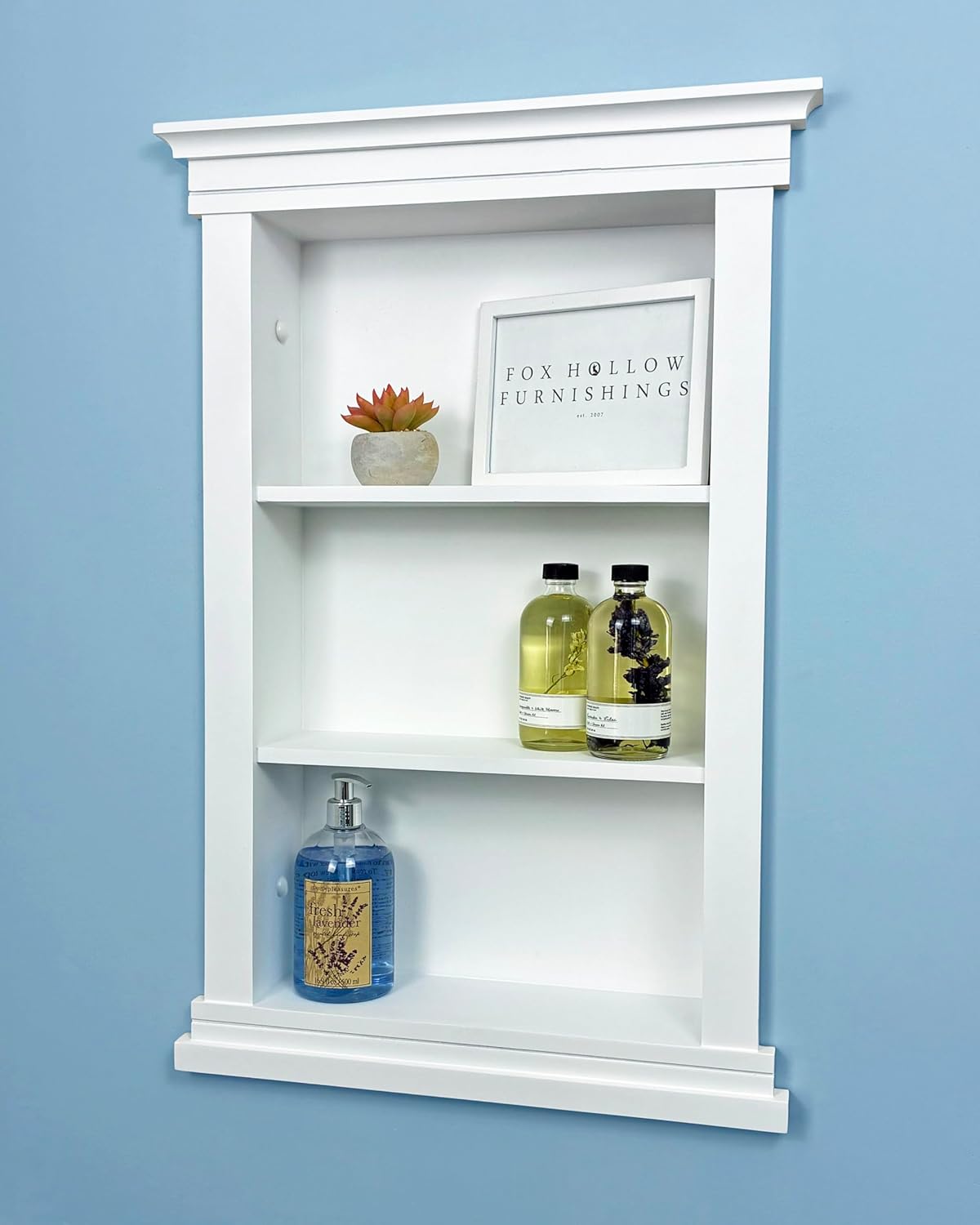 Fox Hollow Furnishings 14x24 Elliot Recessed Wall Niche Medicine Cabinet Replacement, in The Wall Bathroom Cabinet Insert Shelf/Shelves, Made in North America, Real Wood, NO MDF, Plain, White