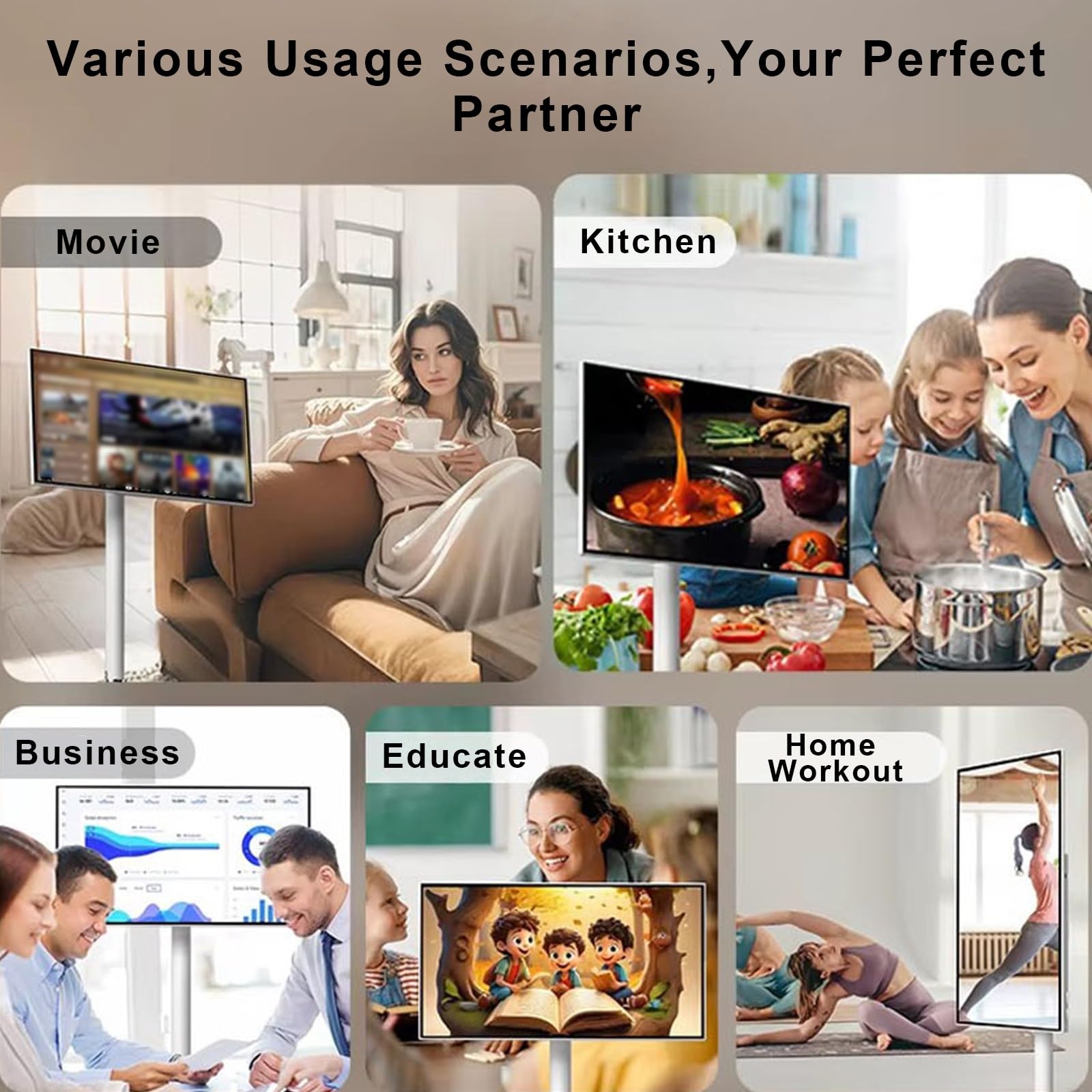 32 Pollici Tv Portatile con Piedistallo 1080p, 8GB+128GB Android 13, Rotabile con Regolazione Angolazione Smart Touch Tv Portatile, Batteria Integrata da 12000 MAh