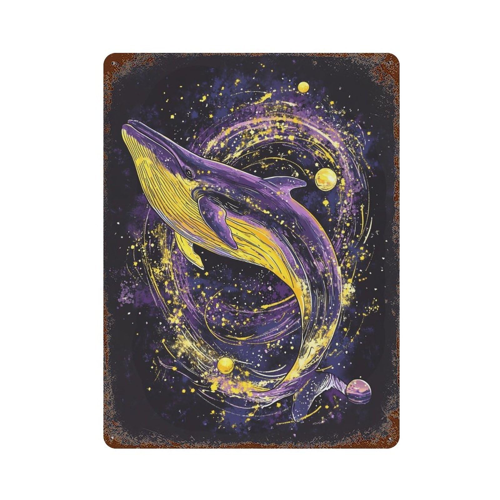 Rusty Metal Tin Sign Whale Galaxy Art Print-3 15.7"x11.8", Vintage Wall Decor for Shed, Workshop And Garage Wall Decor