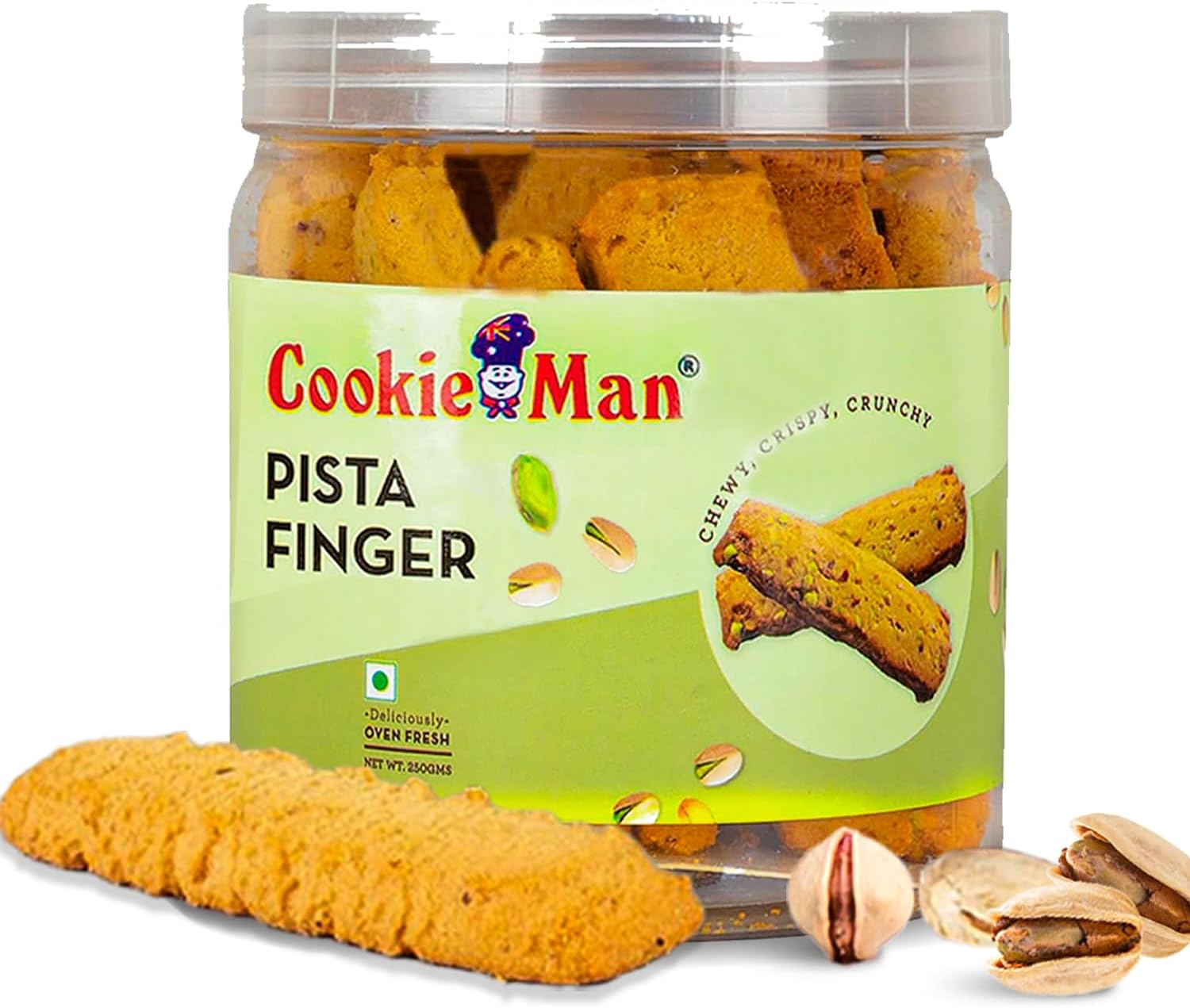 Pista Biscuit Fingers – 250g | Eggless Gourmet Pistachio Cookies, Crispy & Buttery | Perfect Tea-Time & Coffee Snack, Ideal for Gifting & Anytime Indulgence
