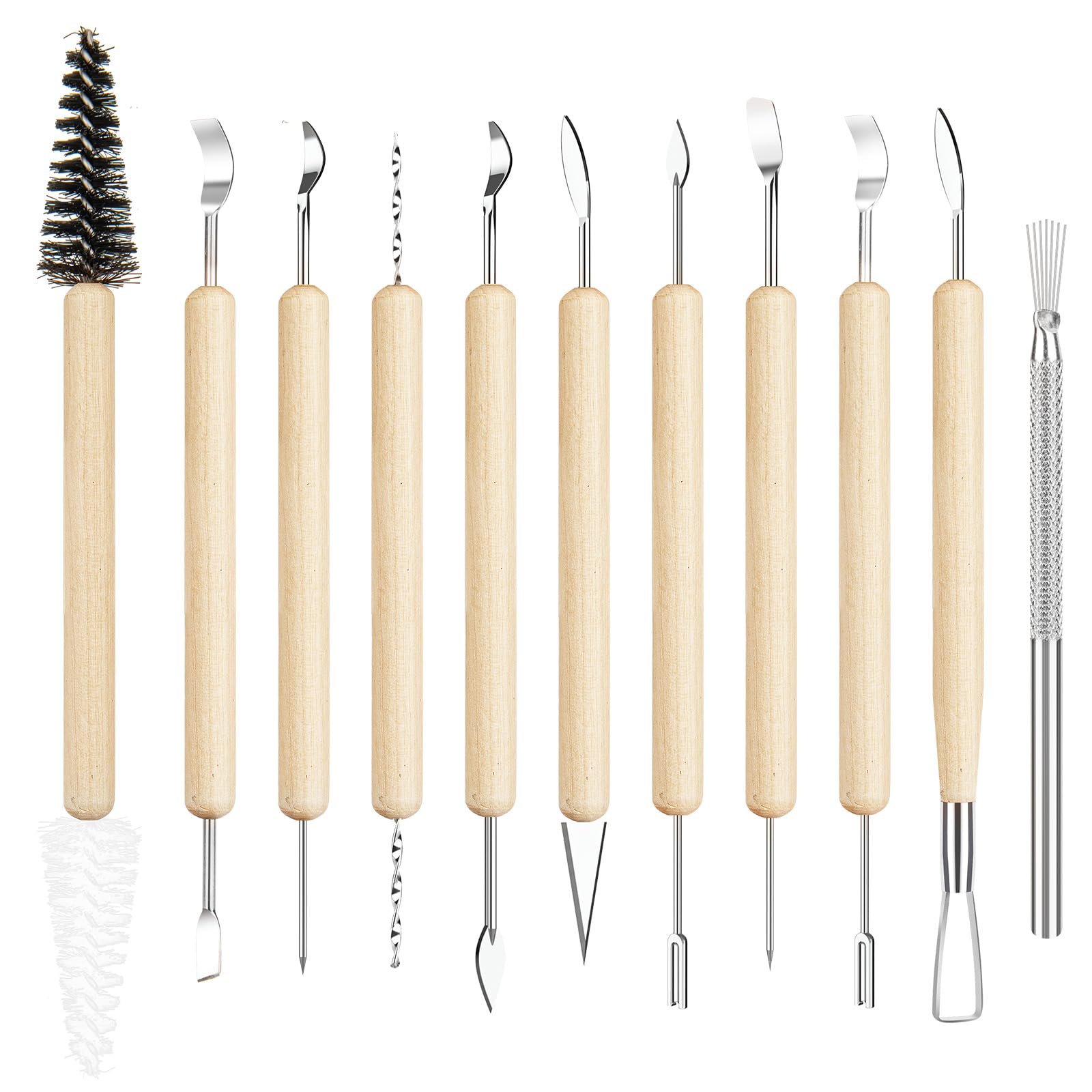11PCS Wooden Clay Tool Set, Double-Head Ceramic Modeling Tool, Pottery Sculpting Tools for Carving, Molding, Cutting, Trimming, Pottery Wheel, Crafting Supplies, Beginners, Adults, Students