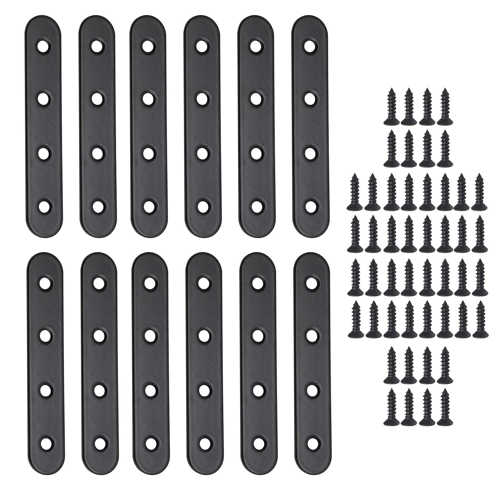 Jiozermi 12 Pcs Straight Brace, 3.8" x 0.69", Stainless Steel Black