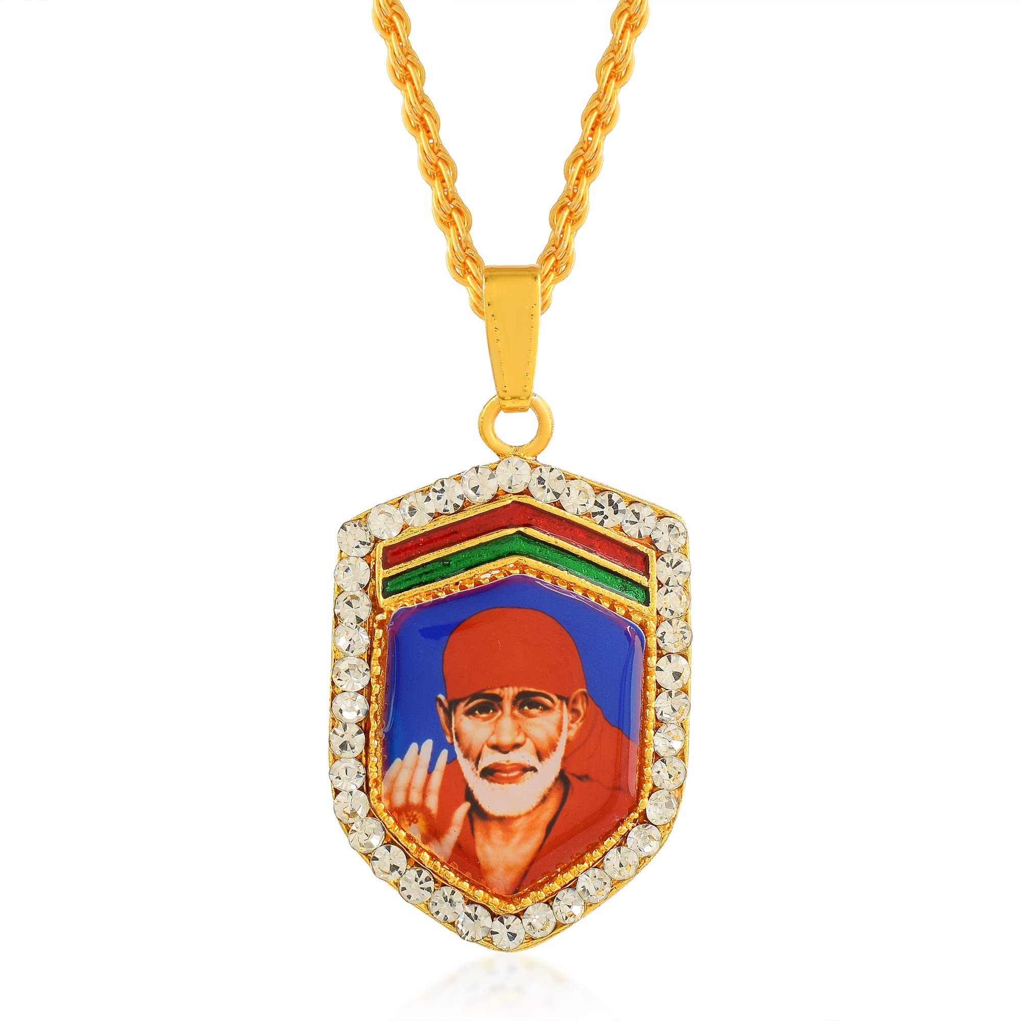Gold Plated Brass CZ Studded Hexagon Six Sided Shape Sai Baba Sainatha Image Pendant Chain Necklace Jewellery For Men/Women-image-29