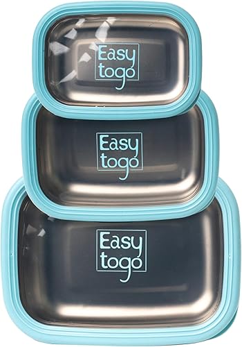 Miniatura 9 de Easy Togo Paquete de 3 recipientes de alimentos de acero inoxidable con base de silicona (azul)