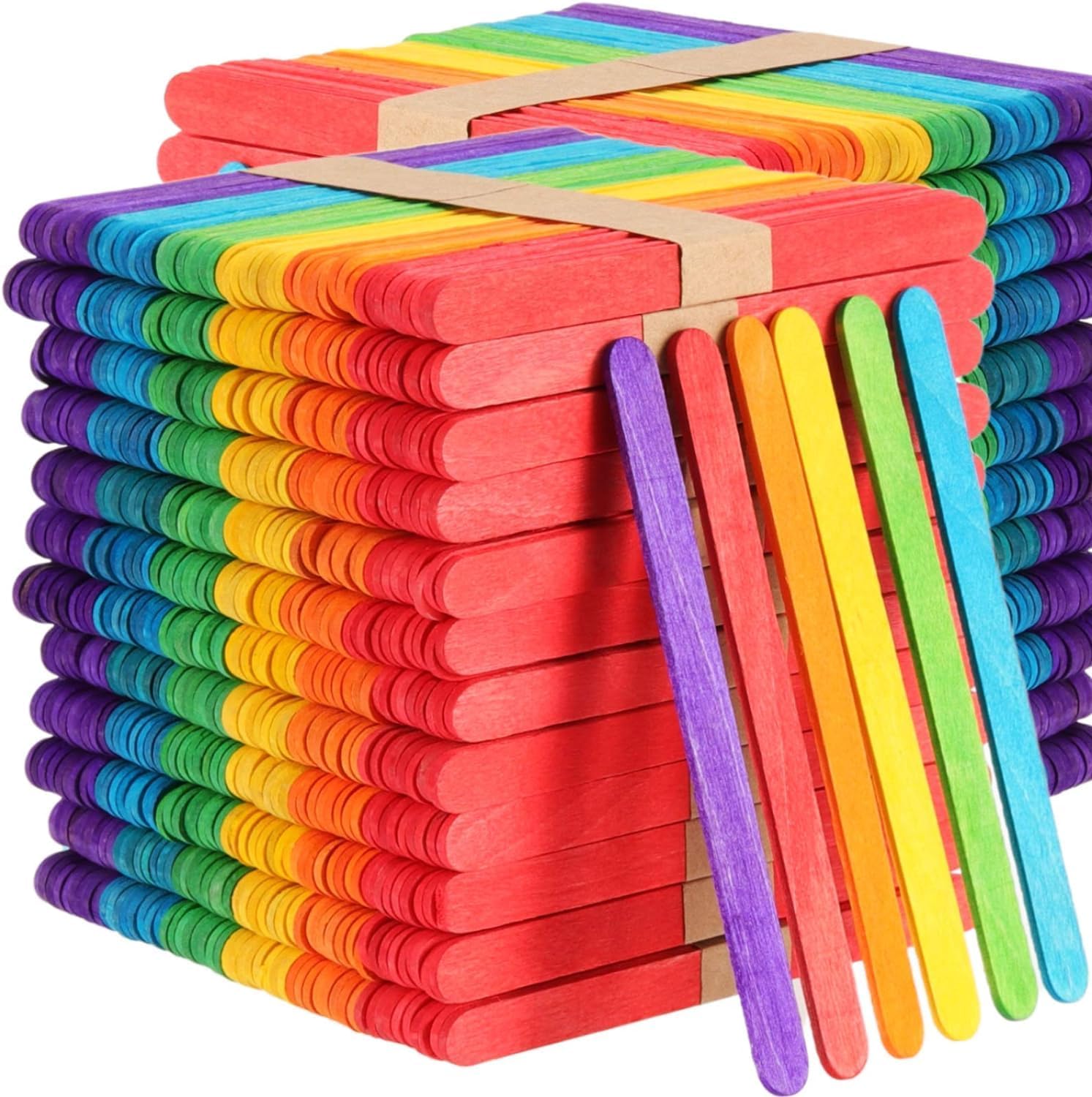 1500 PCS Colored Popsicle Stick, 5 Inch Rainbow Wooden Craft Sticks, 6 Colors Bulk Ice Cream Popsicle Sticks for DIY Craft Creative Designs