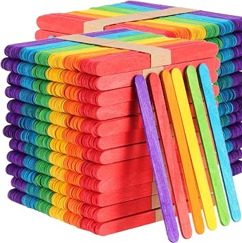 1500 PCS Colored Popsicle Stick, 5 Inch Rainbow Wooden Craft Sticks, 6 Colors Bulk Ice Cream Popsicle Sticks for DIY Craft Creative Designs