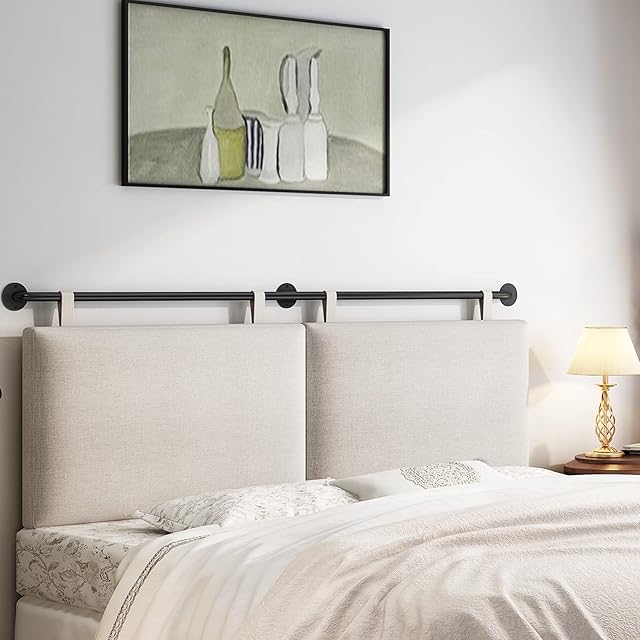 BSHOMGI King Headboard Wall Mounted Headboard King for Bed with Linen Upholstery and Button Tufted Hanging Headboard for Bedroom(Beige, King)
