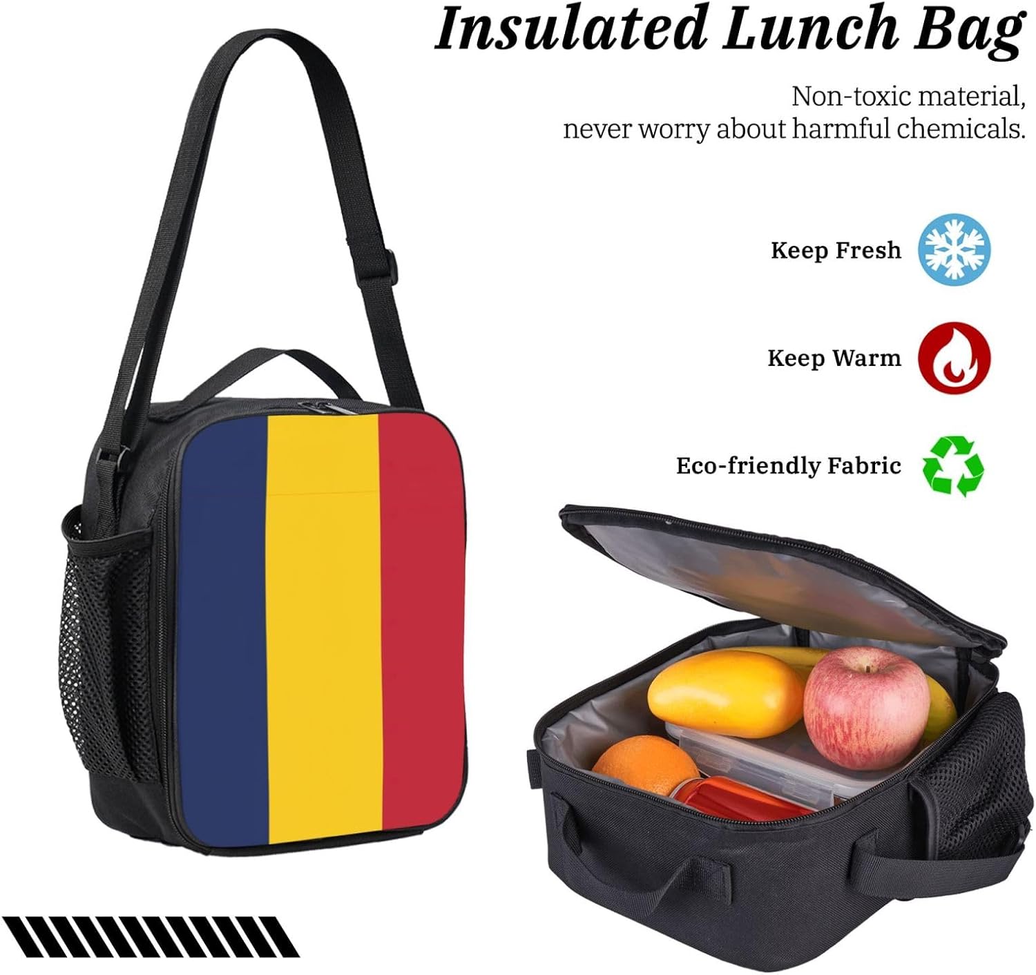 Flag of Chad print 3 Piece Backpack Bags with Lunch Box Pencil Case Set for Travel Work Camping Unisex