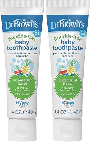 Miniatura 15 de Dr. Brown's Pasta de dientes para bebé, sabor a fresa y manzana y pera que aman a niños pequeños y niños, sin flúor, fabricado en los Estados