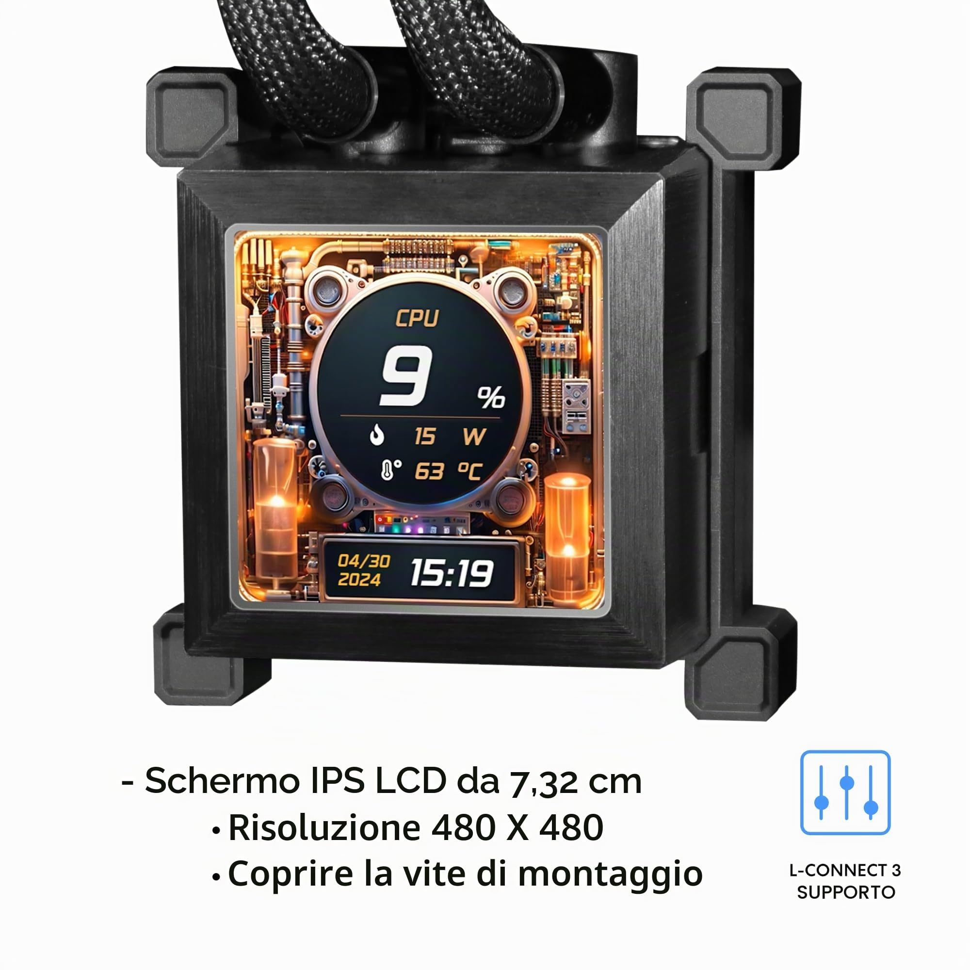 Lian Li HydroShift LCD 360S - Radiatore ad acqua AIO, 360 mm, 3 ventole ad alte prestazioni PWM da 120 mm, display LCD da 2,88", per Intel LGA 1700, attacco AMD AM4/AM5, nero