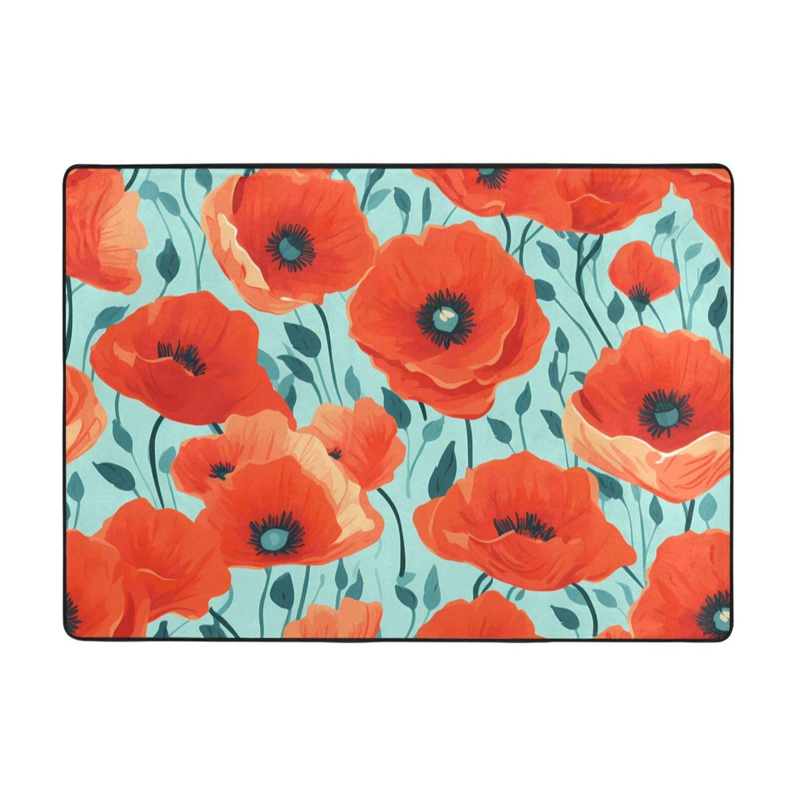 Tapis de sol antidérapant grand tapis de jeu doux motif coquelicots