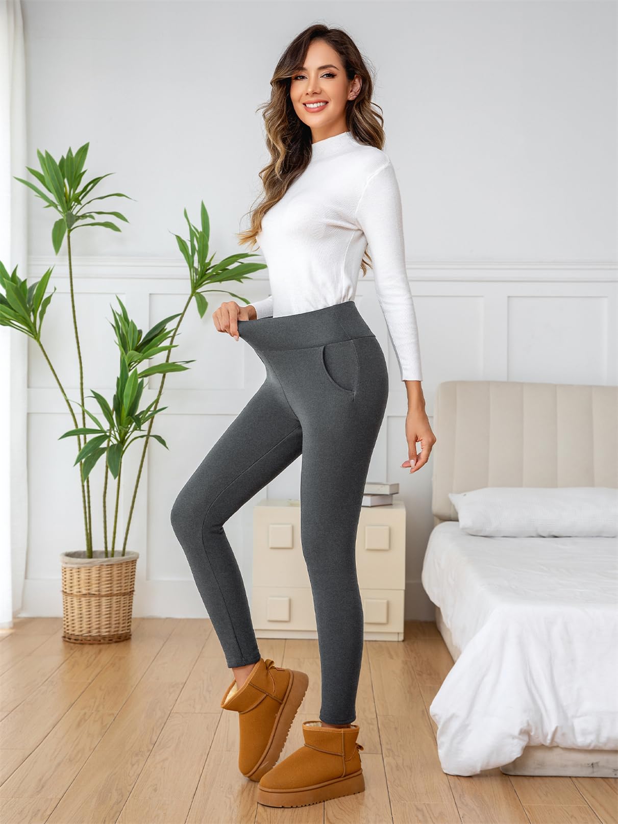 EDOTON Leggings da Donna a Vita Alta Caldi Pantaloni Invernali con Tasche Fodera in Pile per Sport e Yoga