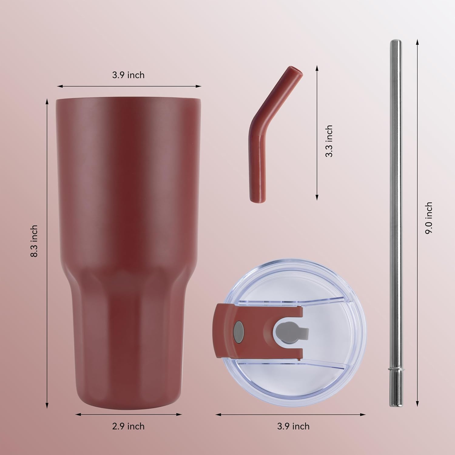 VEGOND 30 oz Insulated Stainless Steel Tumblers with lid and straw Bulk Pack Double Wall Vacuum Coffee Mug with Non-Slip Silicone Base, Sweat Proof Powder Coated Cup for Hot Cold Drinks, Red 8Pack