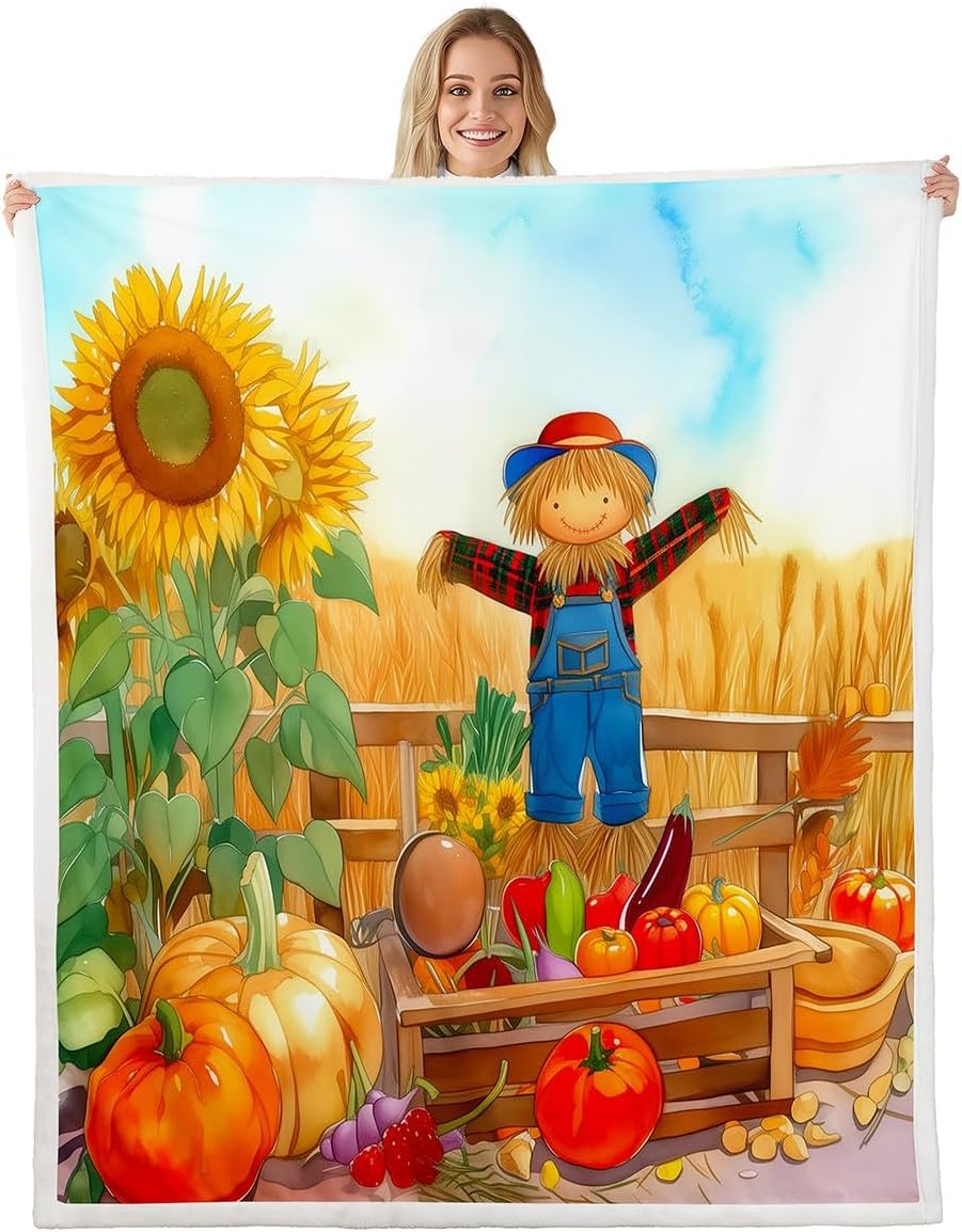 Erosebridal Turkey Fleece Blanket Happy Thanksgiving Throw Blanket for Kids Toddler Teens Cartoon Cockerels Blanket, Pumpkin Maple Leaves Sherpa Blanket Queen Size