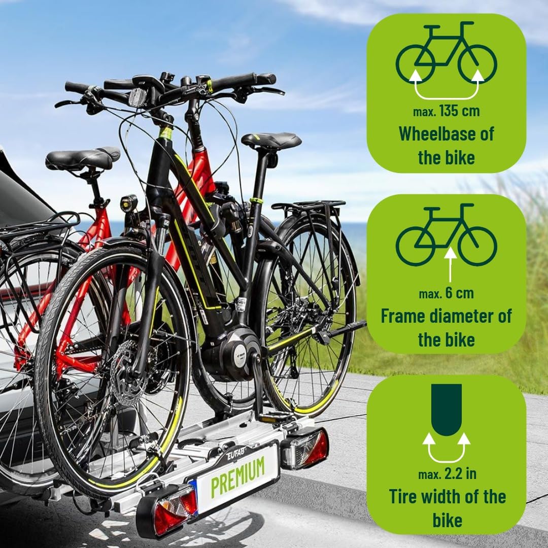 EUFAB 12011LAS Fahrradträger PREMIUM, E-Bike geeignet, komplett vormontiert, Diebstahlschutz, für 2 Fahrräder, für Anhängerkupplung, schwarz, grau Baumarkt