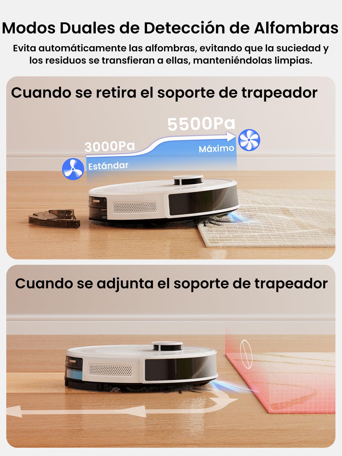 Lefant M2Pro Robot Aspirador 5500Pa, Aspirador Robot con Estación de Vaciado Automático de Polvo, Robot Aspirador y Fregador con Navegación Láser y Mapeo, Evitación de Obstáculos PSD, mascotas, Blanco
