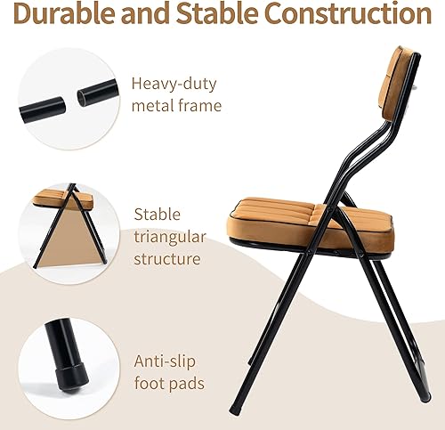 Miniatura 7 de HOMEFUN Paquete de 4 sillas plegables acolchadas, sillas de comedor plegables con cojín, asiento adicional portátil y ensamblado para invitados